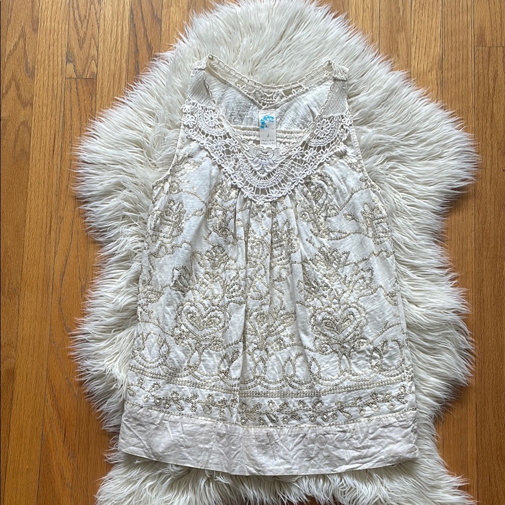 Anthropologie Cream Sequined Summer Top